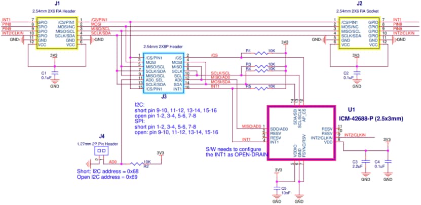 回路図 - TDK InvenSense QCIoT-ICM42688P Pmod™評価ボード