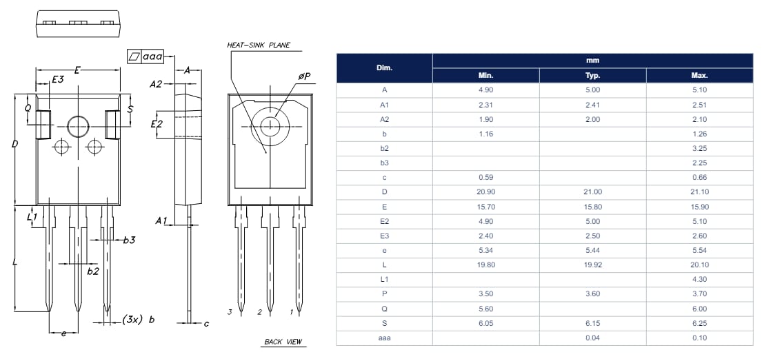 機械図面 - STMicroelectronics GWA40MS120DF4AG車載用MSシリーズIGBT