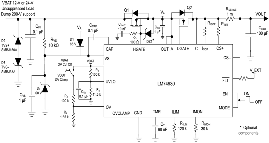 アプリケーション回路図 - Texas Instruments LM74930-Q1理想ダイオードコントローラ