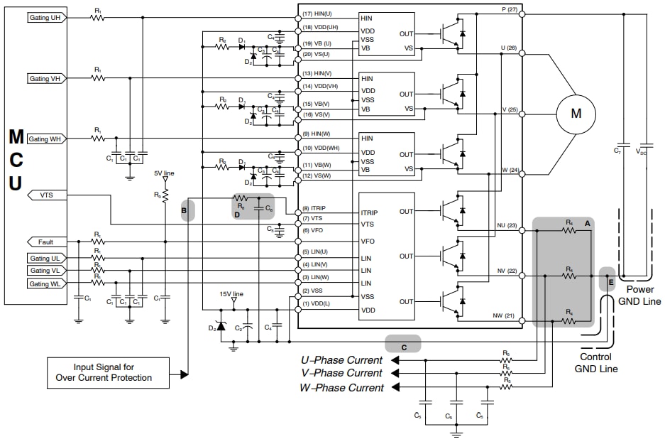 アプリケーション回路図 - onsemi NFA3x512L72インテリジェントパワーモジュール