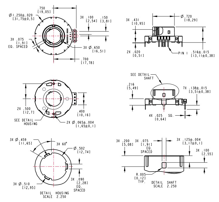 Mechanical Drawing - Grayhill Optical Ring Encoders