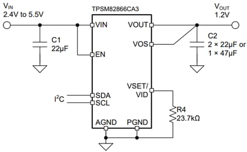 アプリケーション回路図 - Texas Instruments TPSM82866C降圧 MagPack™パワーモジュール