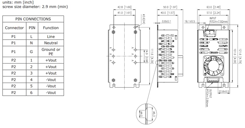 機械図面 - CUI Inc VGS-250C AC-DC電源