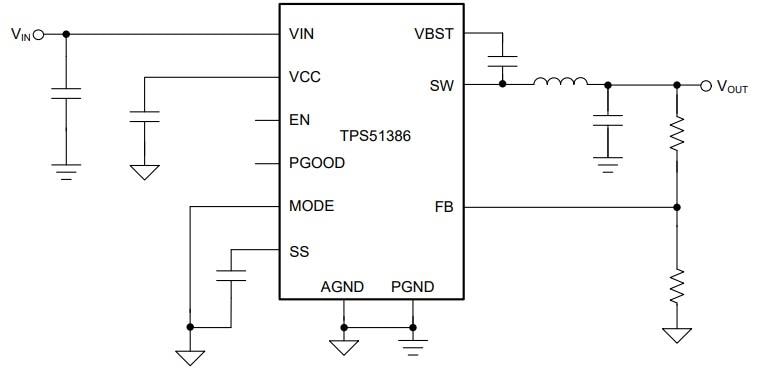 アプリケーション回路図 - Texas Instruments TPS51386同期降圧コンバータ