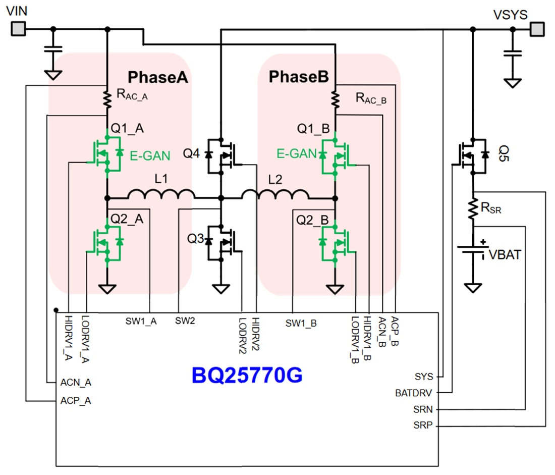 アプリケーション回路図 - Texas Instruments bq25770Gバッテリ充電コントローラ