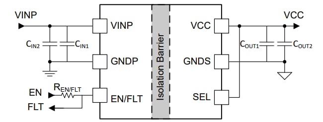 アプリケーション回路図 - Texas Instruments UCC33420/UCC33420-Q1 1.5W、絶縁型、DC/DCモジュール