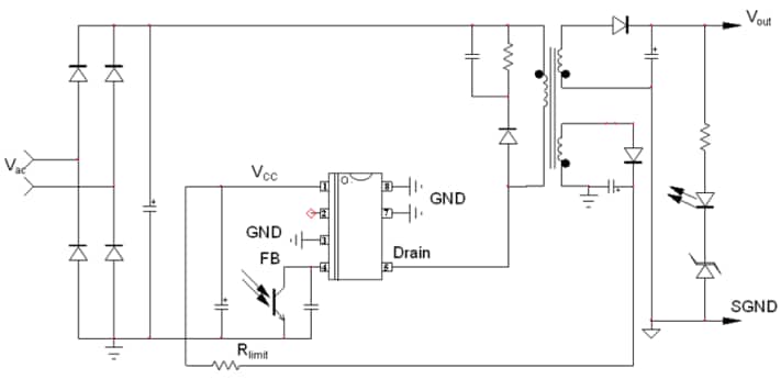 アプリケーション回路図 - onsemi NCV1077高電圧スイッチングレギュレータ