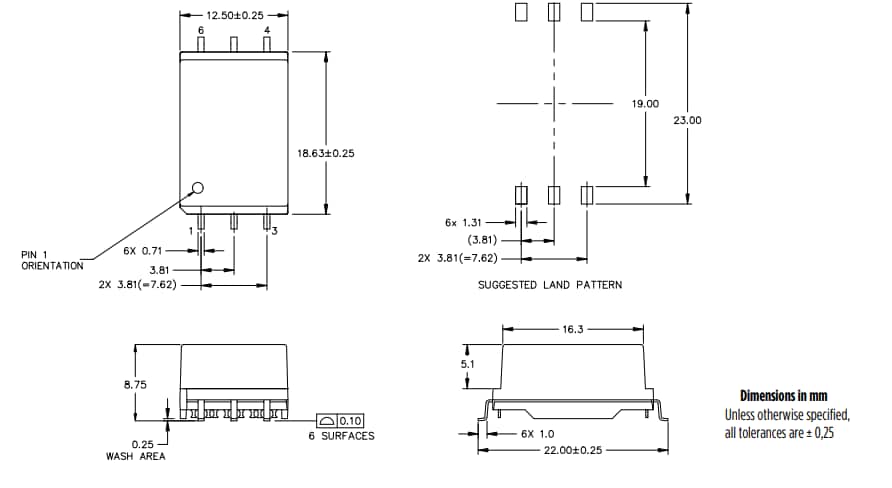 機械図面 - Pulse Electronics HXE20xHL強化ハロゲンフリーESSトランス