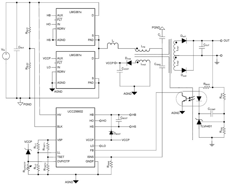 アプリケーション回路図 - Texas Instruments LMG3616 650V、GaNパワーFET
