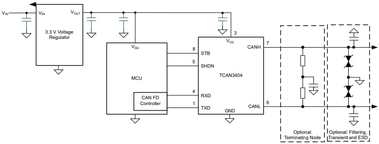 回路図 - Texas Instruments TCAN340x-Q1自動車CAN FDトランシーバ