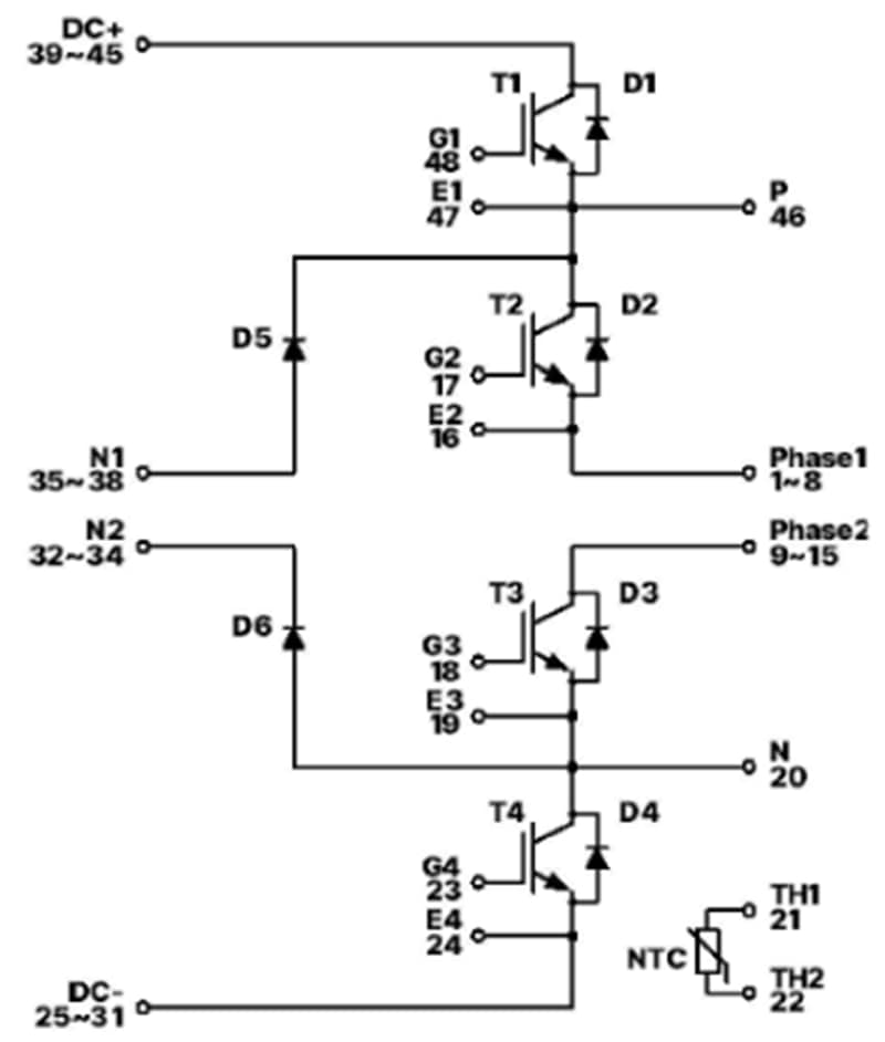 回路図 - onsemi NXH400N100L4Q2F2 IGBTモジュール