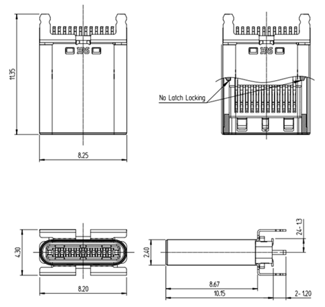 機械図面 - Hirose Electric  CX81B USB Type-C® コネクタ