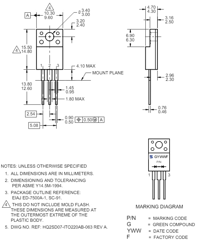 Mechanical Drawing - Taiwan Semiconductor TSFx01x2C Trench Schottky Rectifiers