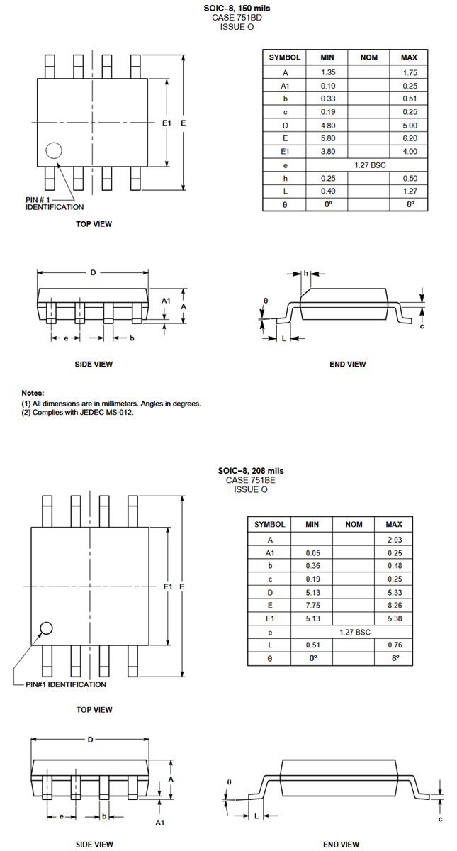機械図面 - onsemi CAT93C86 16Kb MicrowireシリアルEEPROM