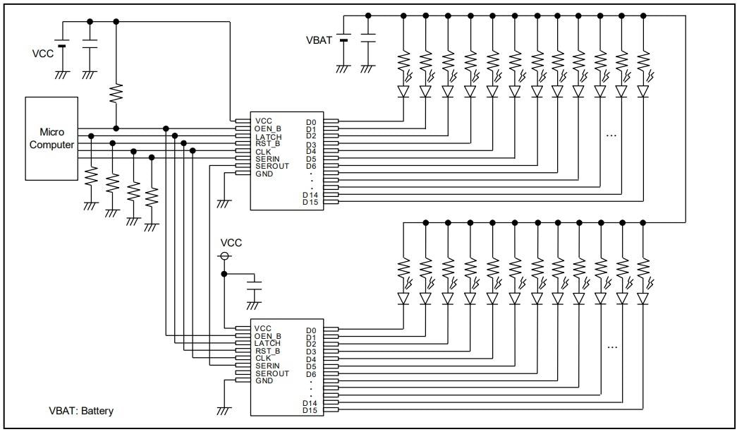アプリケーション回路図 - ROHM Semiconductor BD83816EFV-M 16ch LEDドライバIC