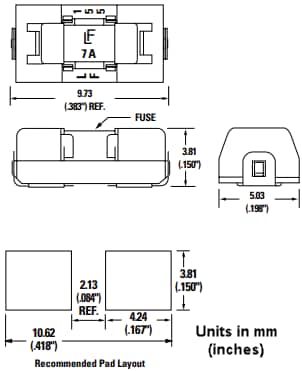 機械図面 - Littelfuse 154シリーズOMNI-BLOK®ヒューズ&ホルダーアセンブリ