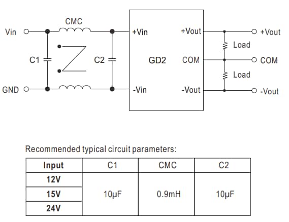 機械図面 - MEAN WELL GD2 IGBT DC/DCコンバータ