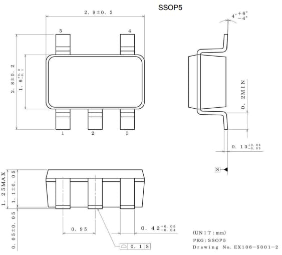 機械図面 - ROHM Semiconductor BD5230G-1TR CMOS電圧検出器（リセット）IC