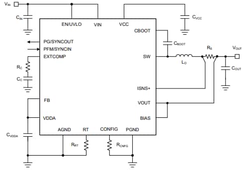 アプリケーション回路図 - Texas Instruments LM708x0/LM708x0-Q1DC-DC降圧コンバータ