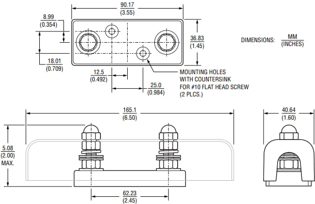 機械図面 - Bourns NFB2 Riedon™ANL ヒューズ・ブロック
