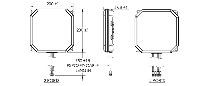 機械図面 - TE Connectivity ProSig Wi-Fi® 6Eトライバンド指向性アンテナ