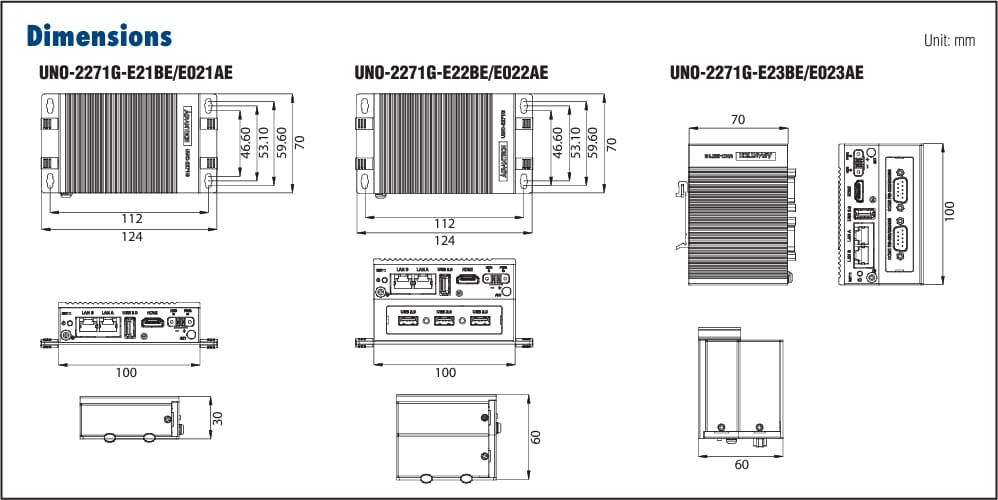 機械図面 - Advantech 事前構成済UNO-2271GエッジIoTゲートウェイ