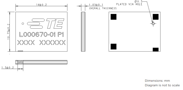 機械図面 - TE Connectivity / Linx Technologies L1/L5 Splatch GNSSチップアンテナ