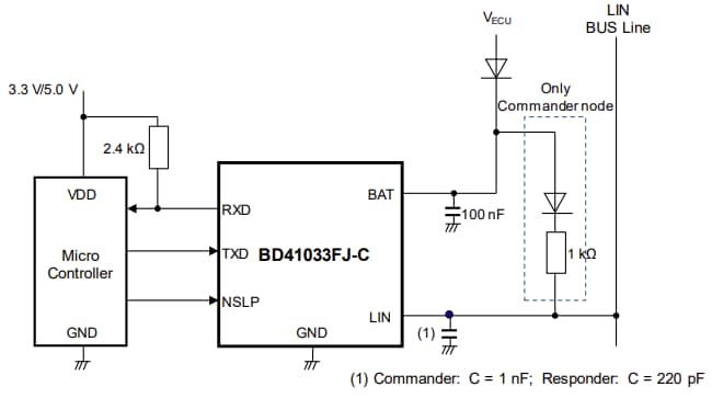 アプリケーション回路図 - ROHM Semiconductor BD41033FJ-Cローカル相互接続ネットワークトランシーバ