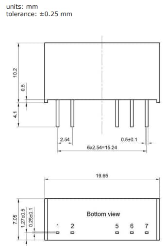 機械図面 - CUI Inc DSM1-S DC-DCコンバータ