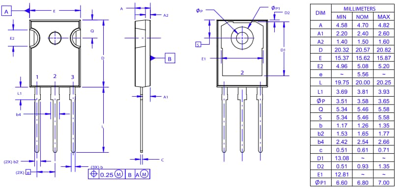 機械図面 - onsemi NVHL060N065SC1 EliteSiC MOSFET