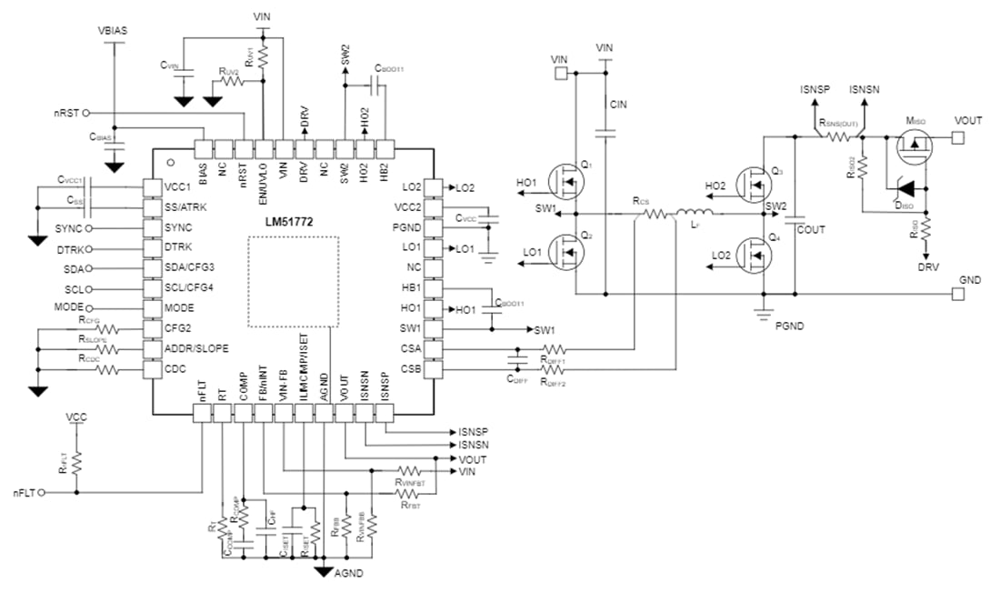 回路図 - Texas Instruments LM51772 4スイッチバックブーストコントローラ