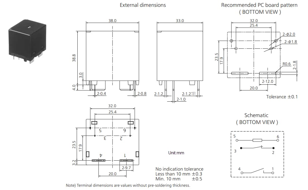 機械図面 - Panasonic Industrial Devices HE-A汎用パワーリレー