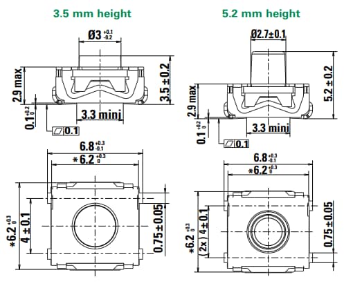 機械図面 - C&K Switches EL2ベーシックタクタイルスイッチ