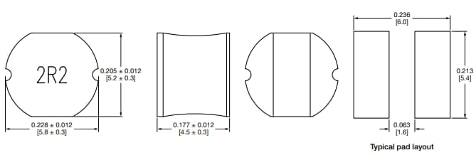 機械図面 - Vishay / Dale IDCP2218-01 & IDCP3020-01フェライトパワーインダクタ