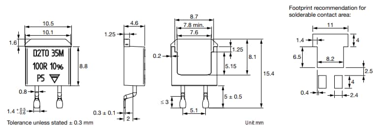 機械図面 - Vishay / Sfernice D2TO35M表面実装パワー抵抗器