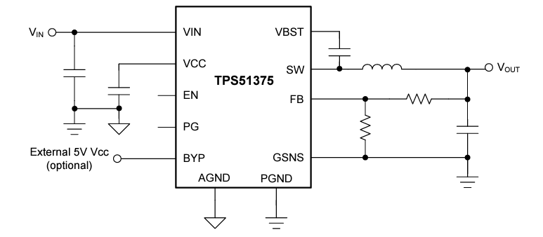 回路図 - Texas Instruments TPS51375同期降圧コンバータ