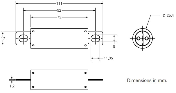 機械図面 - Littelfuse 25EV1K高電圧ヒューズ