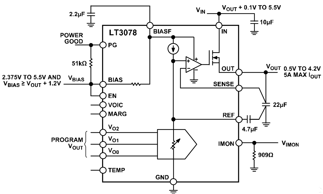 アプリケーション回路図 - Analog Devices Inc. LT3078超低ノイズリニアレギュレータ