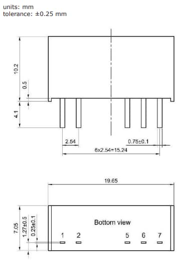 機械図面 - CUI Inc DRM2-S DC-DCコンバータ