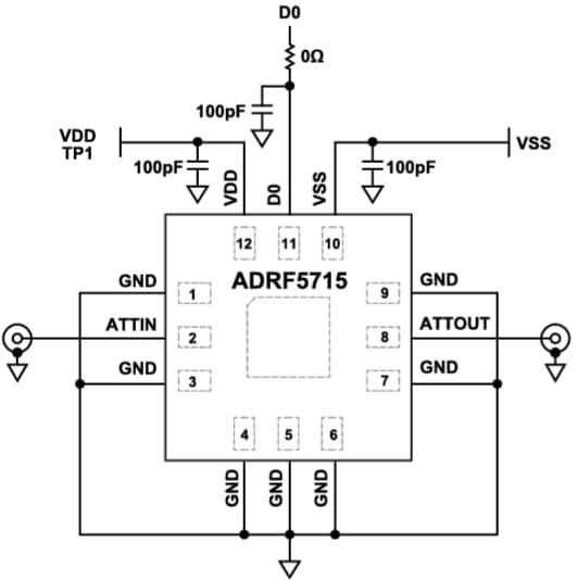 アプリケーション回路図 - Analog Devices Inc. ADRF5715シリコンデジタルアテニュエータ