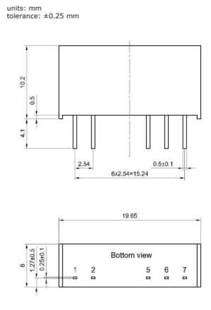 機械図面 - CUI Inc DRM1-S 1W DC/DCコンバータ