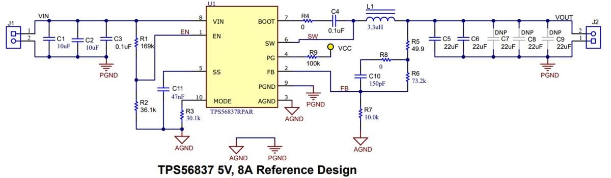 アプリケーション回路図 - Texas Instruments TPS5683x同期降圧コンバータ