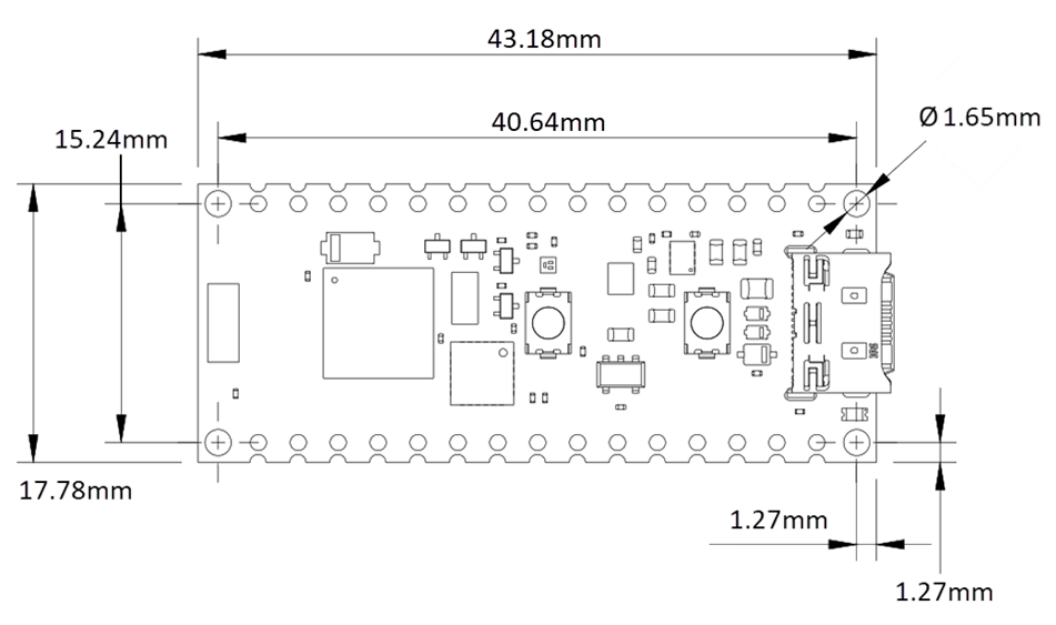 機械図面 - Arduino ABX00112 Nano Matter ボード