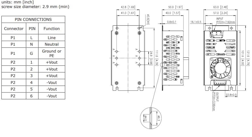 機械図面 - CUI Inc VGSM-250C AC-DC 電源