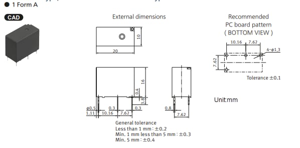 機械図面 - Panasonic Industrial Devices LQシリーズ汎用パワーリレー