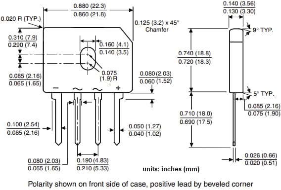 機械図面 - Vishay Semiconductors GBUE2580単相ブリッジ整流器
