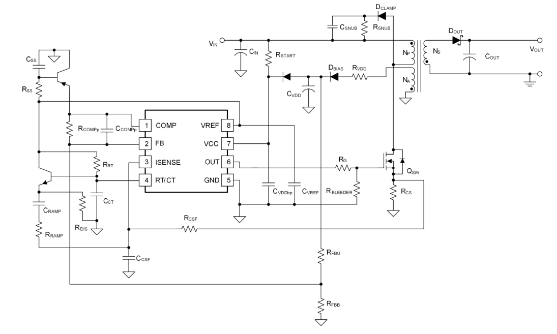 アプリケーション回路図 - Texas Instruments UC284xL/UC284xL-Q1 PWMコントローラ