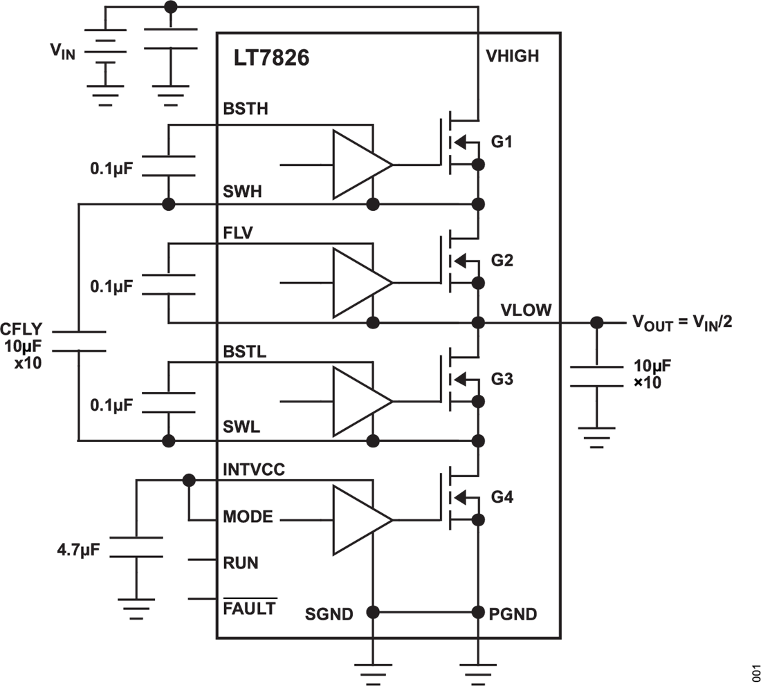 アプリケーション回路図 - Analog Devices Inc. LT7826統合モノリシックDC/DCコンバータ