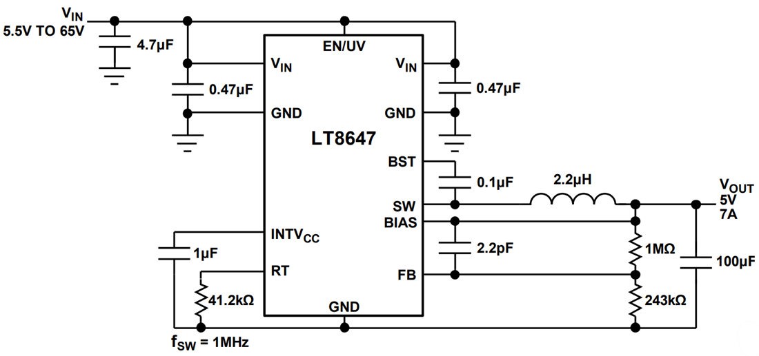 アプリケーション回路図 - Analog Devices Inc. LT8647 同期整流式降圧レギュレータ
