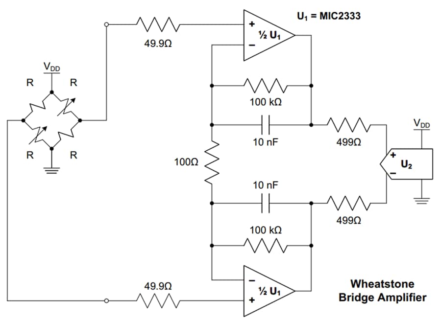 アプリケーション回路図 - Microchip Technology MIC333/MIC2333ゼロドリフトオペアンプ